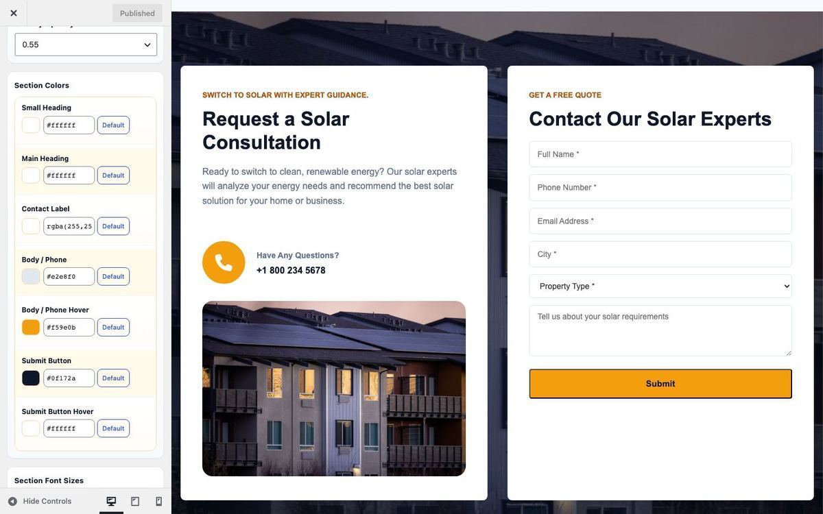 Customizer Consultation section colors