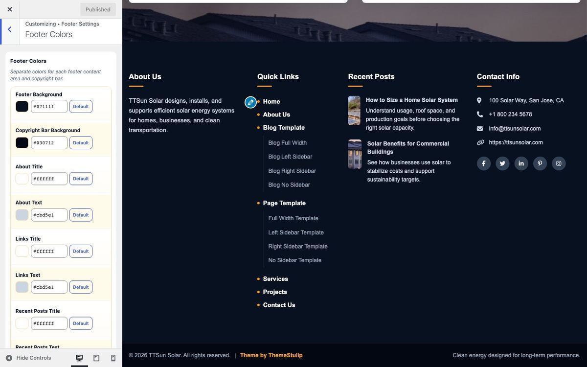 Customizer footer colors