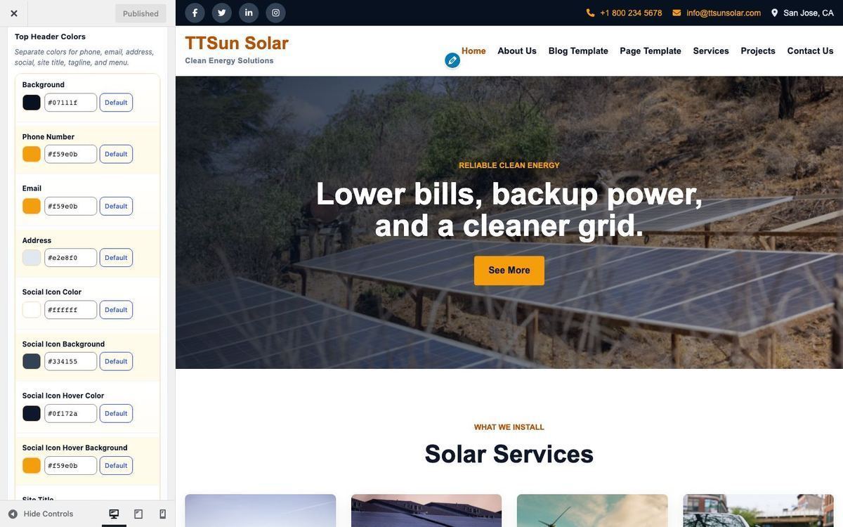 Customizer header top bar colors