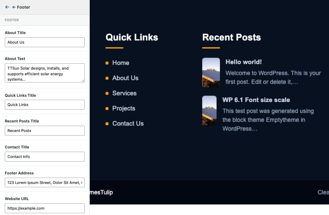 Customizer Footer settings