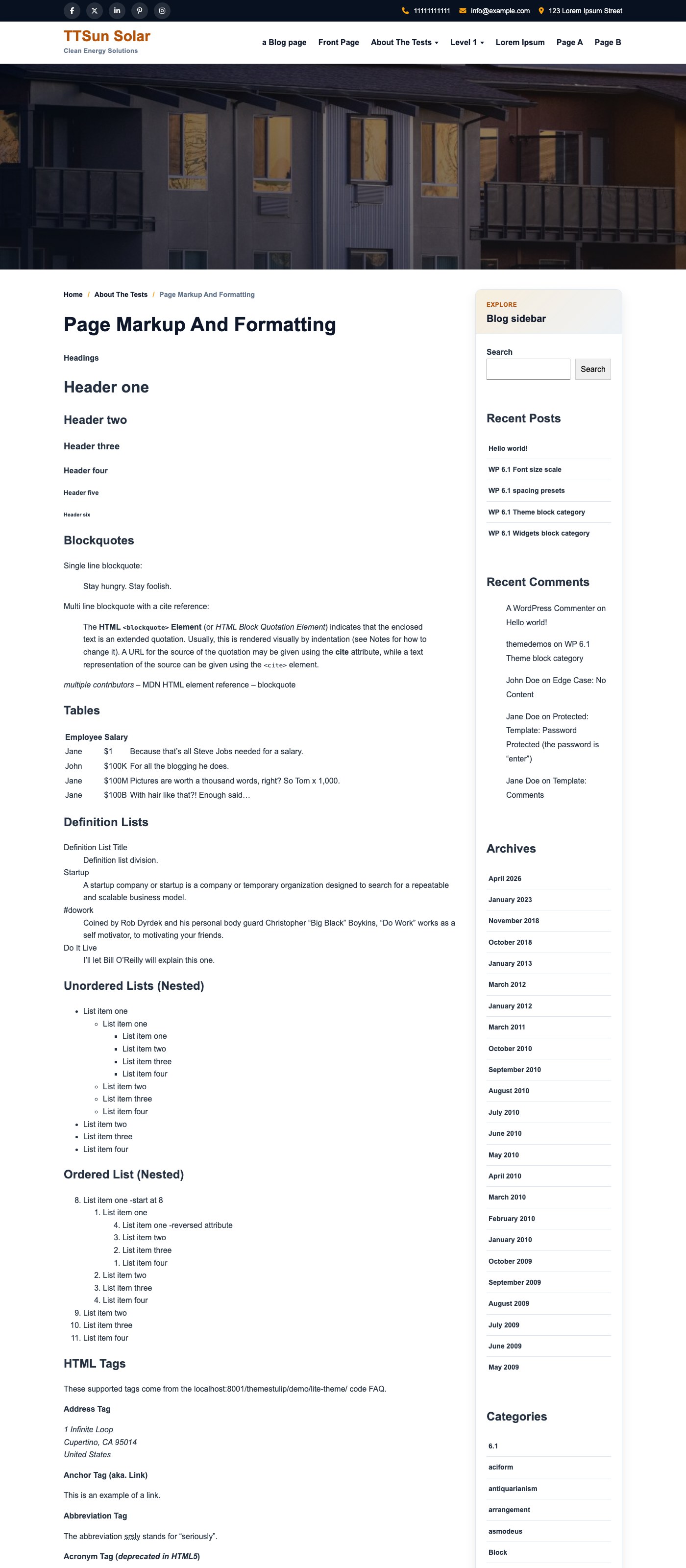 Inner page content example