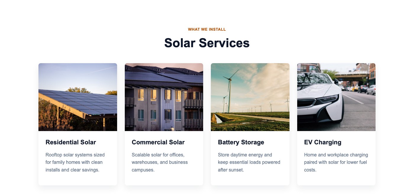 Solar Services section frontend