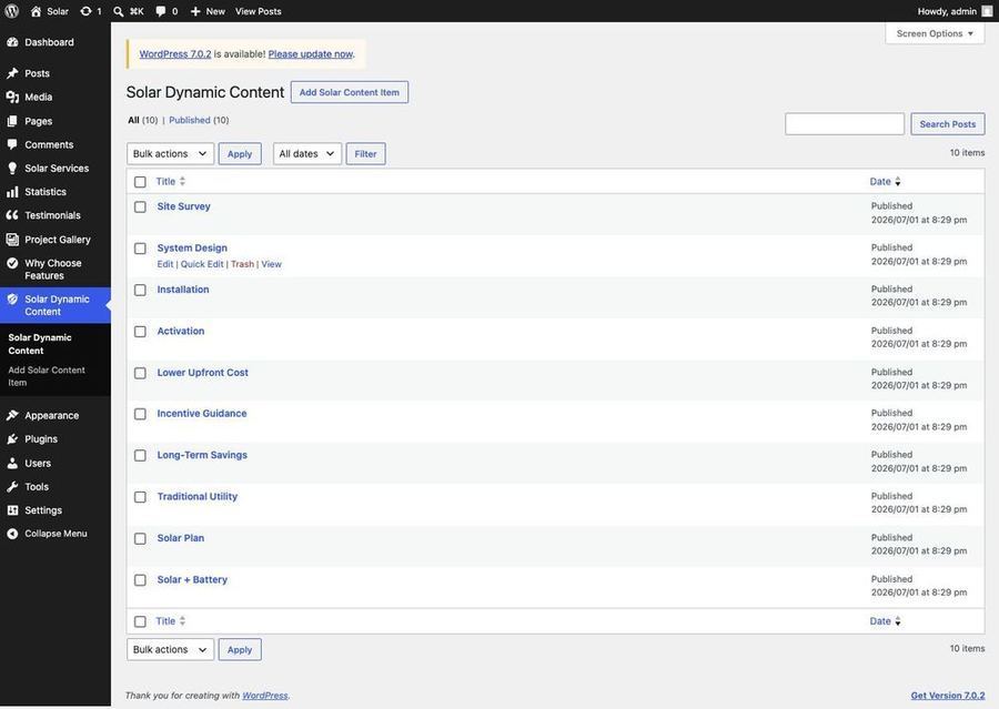 Solar Dynamic Content list