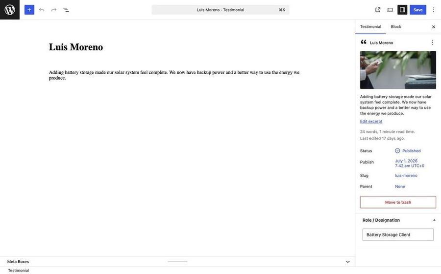 Edit Testimonial post