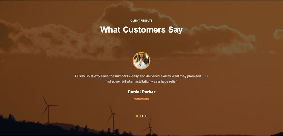 Testimonials section frontend